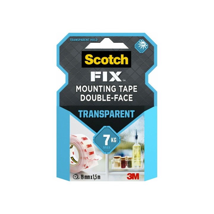scotch rollo cinta de montaje doble cara transparente 19 mm x 1,5m hasta 7kg fix 4910c-1915-p scoth