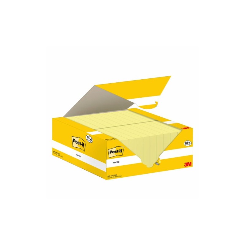 post-it pack 18+6 blocs 100 hojas notas adhesivas 38x51mm canary yellow caja carton 653-cy-vp24 post