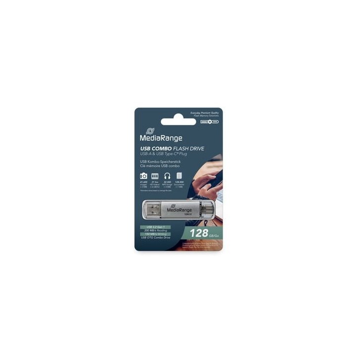 pendrive combo 128gb usb 3.2 mediarange high p. usb-a usb-c lectura 200mbs escritura 150mbs