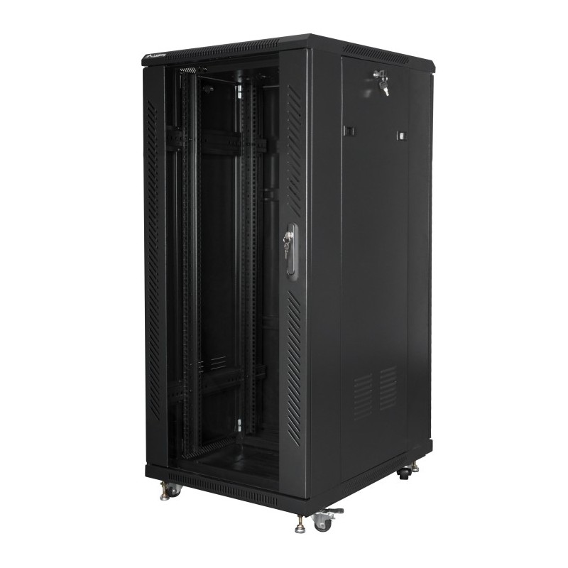 armario lanberg rack 19 27u 600x800 flat pack negro puerta cristal con lcd