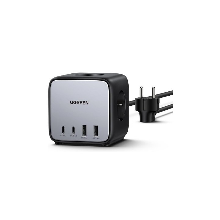 cargador ugreen diginest cube gan 65w 2xusb-c 2xusb-a 3xac cable 1.8m
