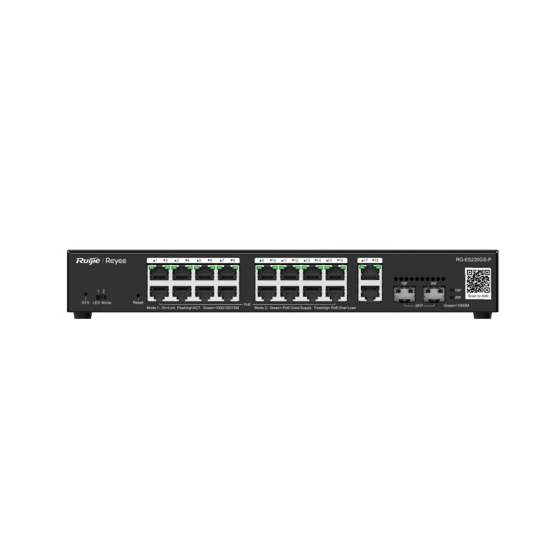 switch ruijie rg-es220gs-p 20 puertos gigabit poe 16 poe2 2rj45
