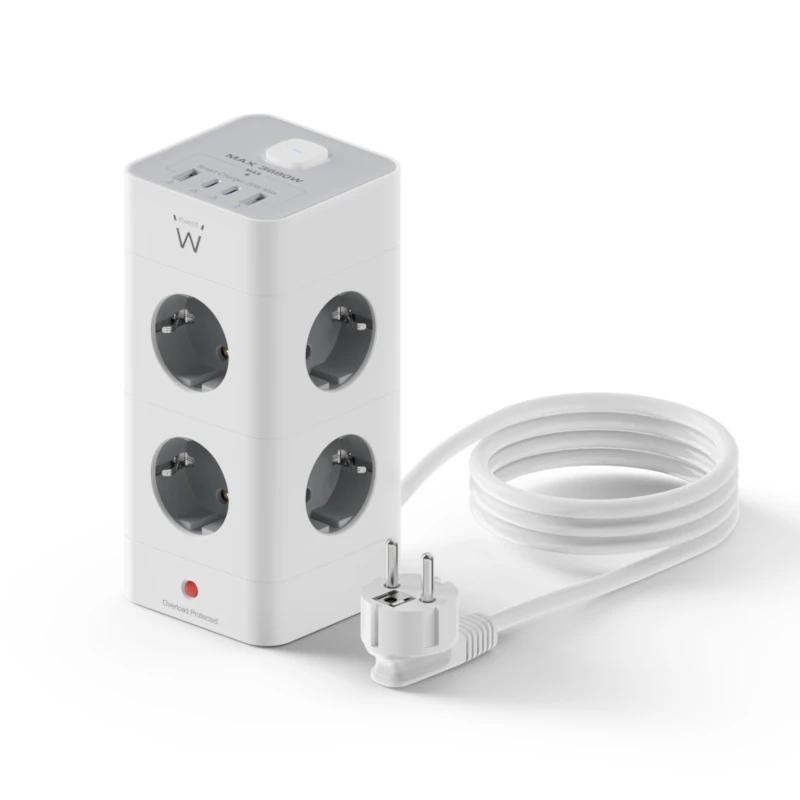 ewent ew3864 regleta 8 tomas shucko +2usb-a+2usb-c