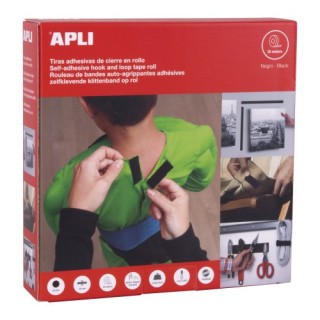 apli dispensador 25m cinta adhesiva tipo velcro color negro 20 mm apli 17018