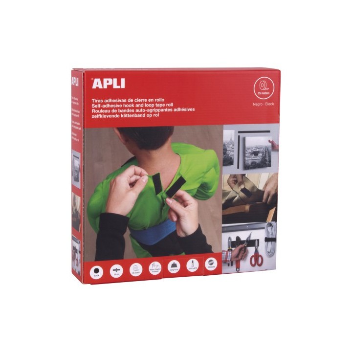 apli dispensador 25m cinta adhesiva tipo velcro color negro 20 mm apli 17018