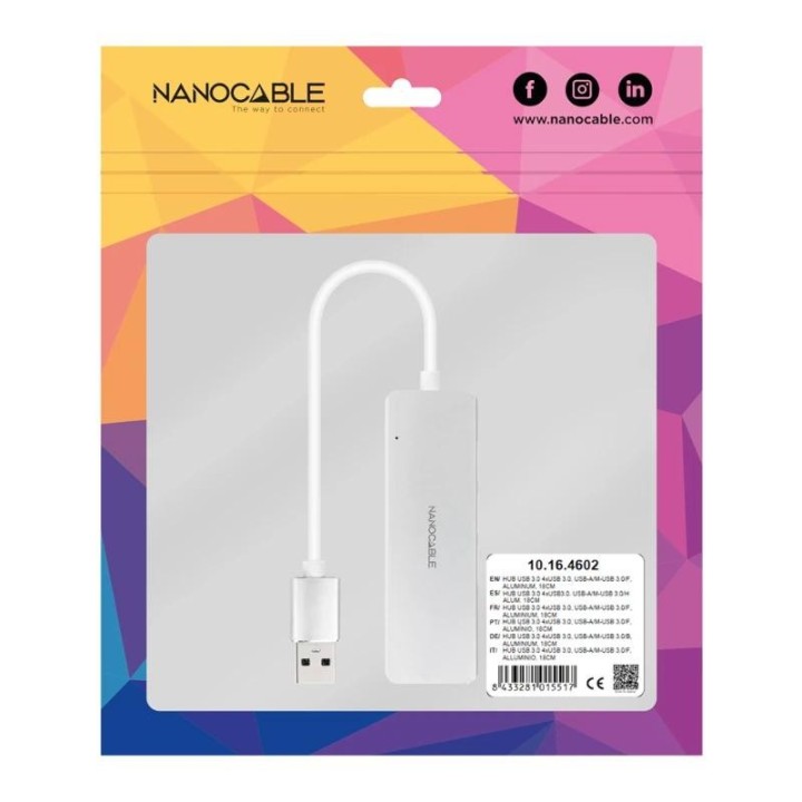 nanocable hub usb 3.0 4 x usb 3.0 10cm. gris