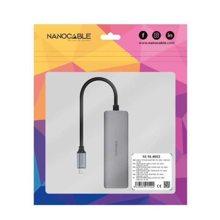 nanocable conversor usb-c ethernet carga pd