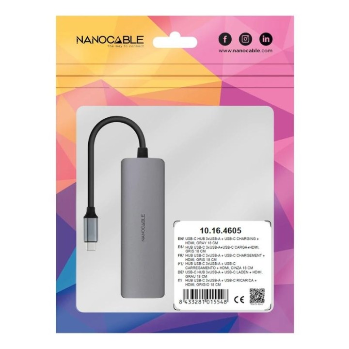 nanocable hub usb-c 3xusb-a+hdmi+usb-c pd