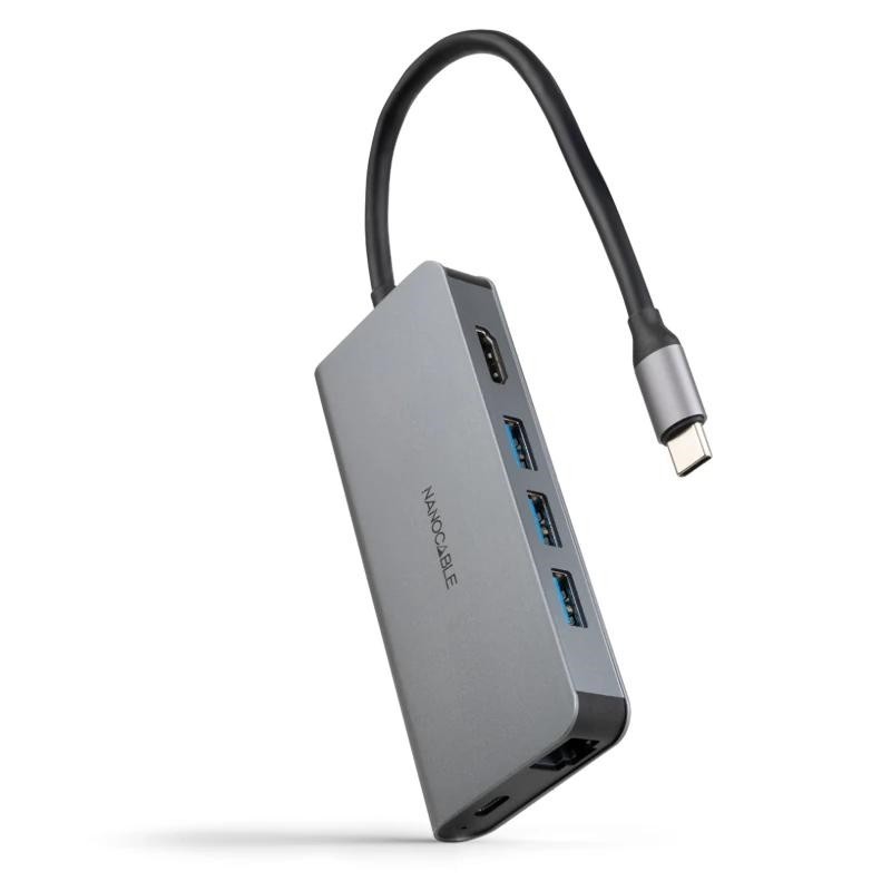 nanocable hub 8en1 usb-a+hdmi+usb-c pd+rj45+tf+sd