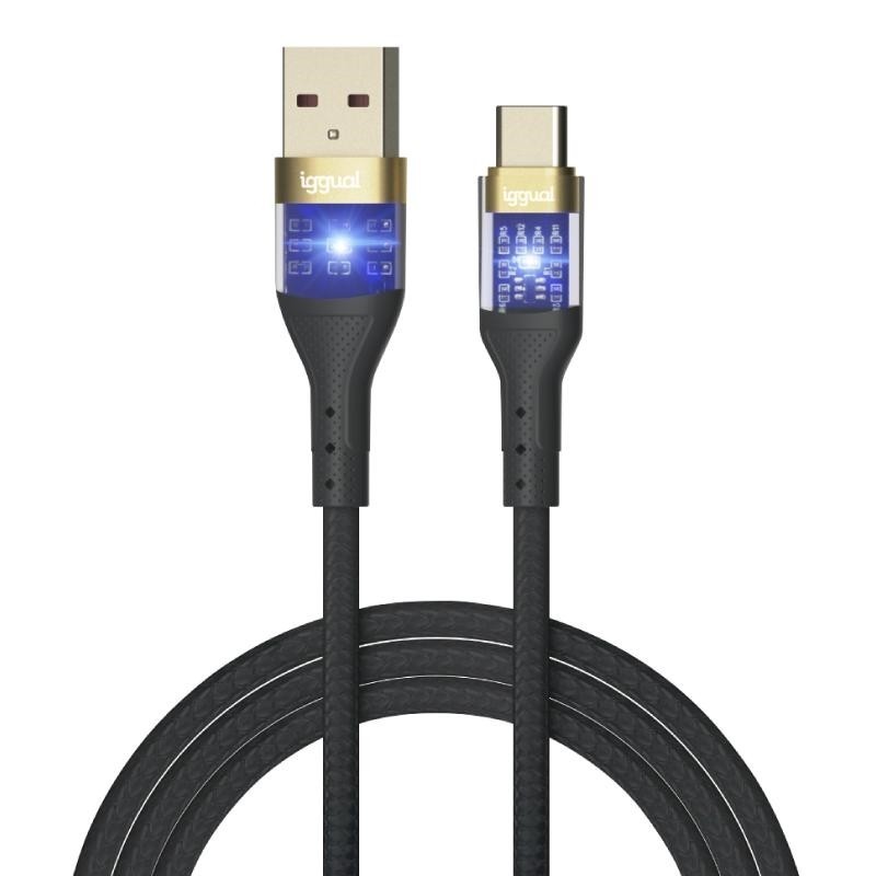iggual cable usb-a a tipo c 3a 100 cm trenzado led
