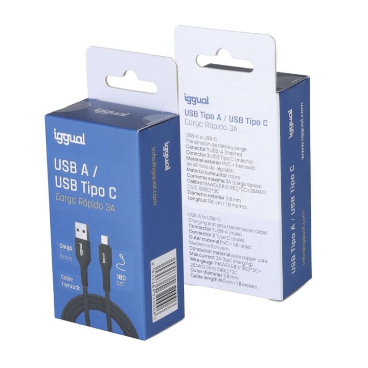 iggual cable usb-a a tipo c 3a 180 cm trenzado