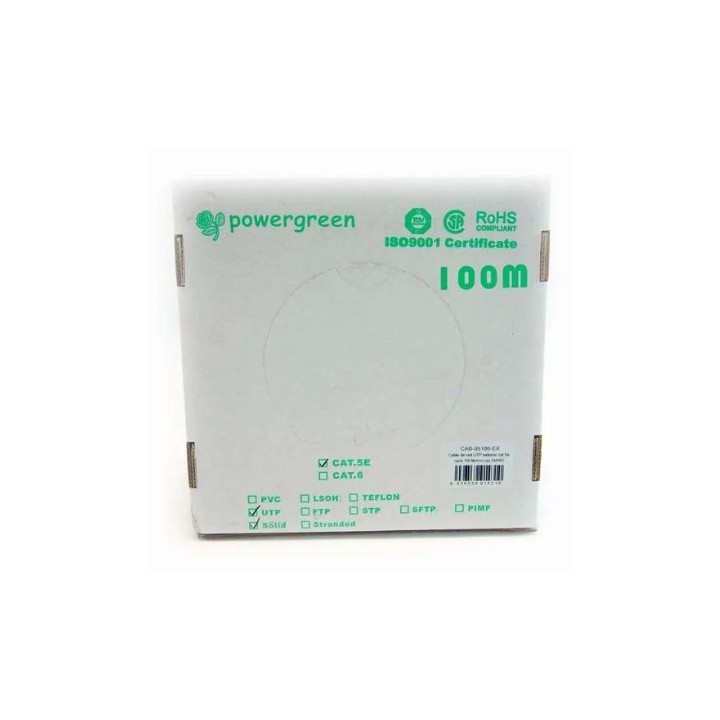 bobina de cable pepegreen cat5e 100m rigido exter 24awg cat 5e utp exterior 100mhz 100mbps red