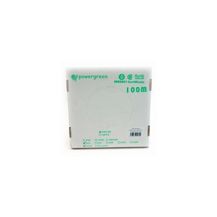bobina de cable pepegreen cat5e 100m rigido exter 24awg cat 5e utp exterior 100mhz 100mbps red
