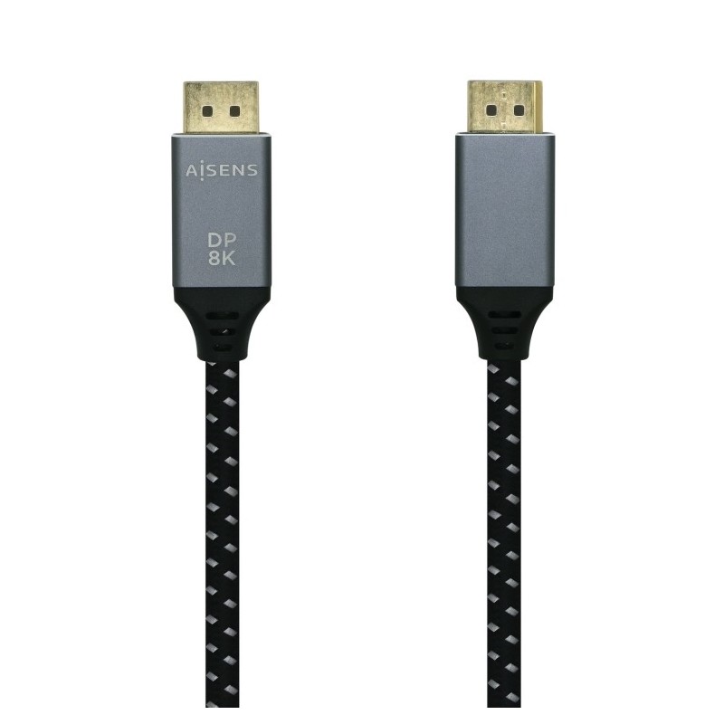 cable aisens displayport v1.4 8k60hz dp m-dp m gris negro 3.0m