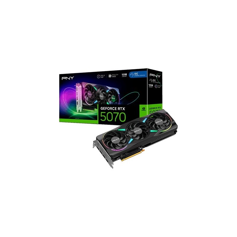 tarjeta grafica pny rtx 5070 12gb argb overclocked 3fan 3xdp 1xhdmi gddr7 dlss 4