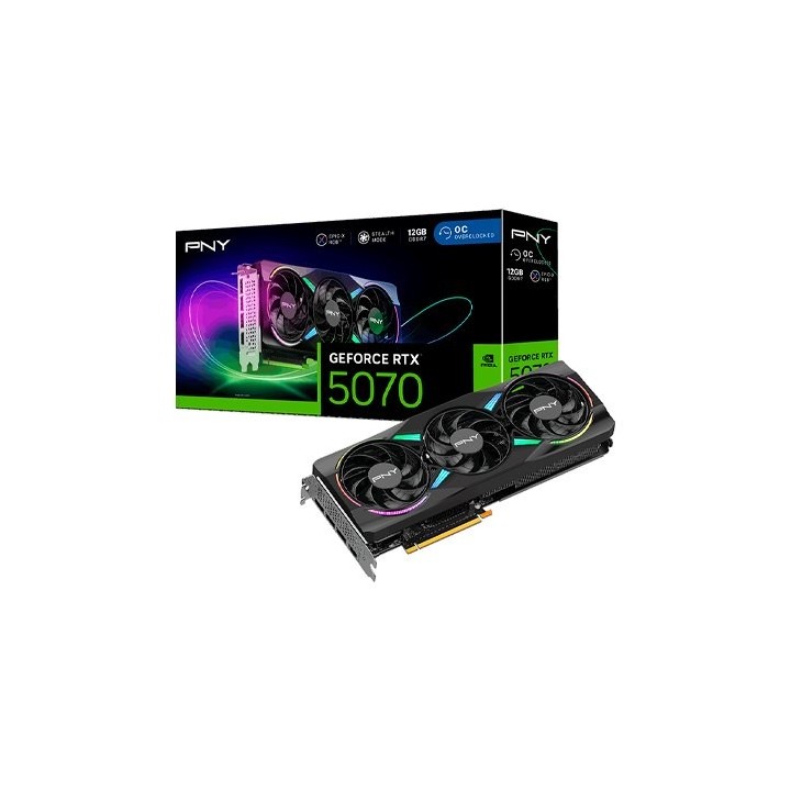 tarjeta grafica pny rtx 5070 12gb argb overclocked 3fan 3xdp 1xhdmi gddr7 dlss 4