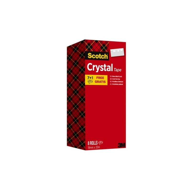 scotch pack 7+1 rollos cinta supertransparente 19mm x 33m crystal 6-1933r8 scoth 7100026961