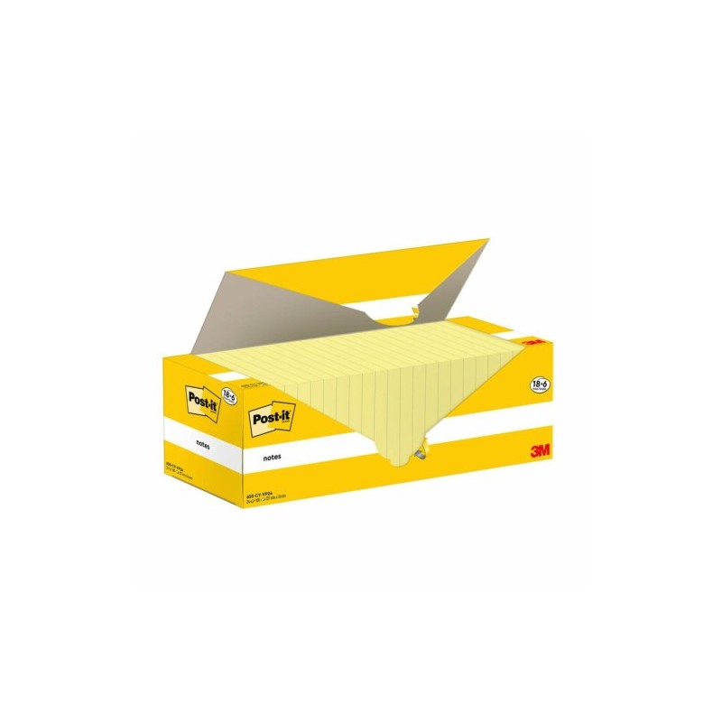 post-it pack 18+6 blocs 100 hojas notas adhesivas 76x127mm canary yellow caja carton 655-cy-vp24 pos