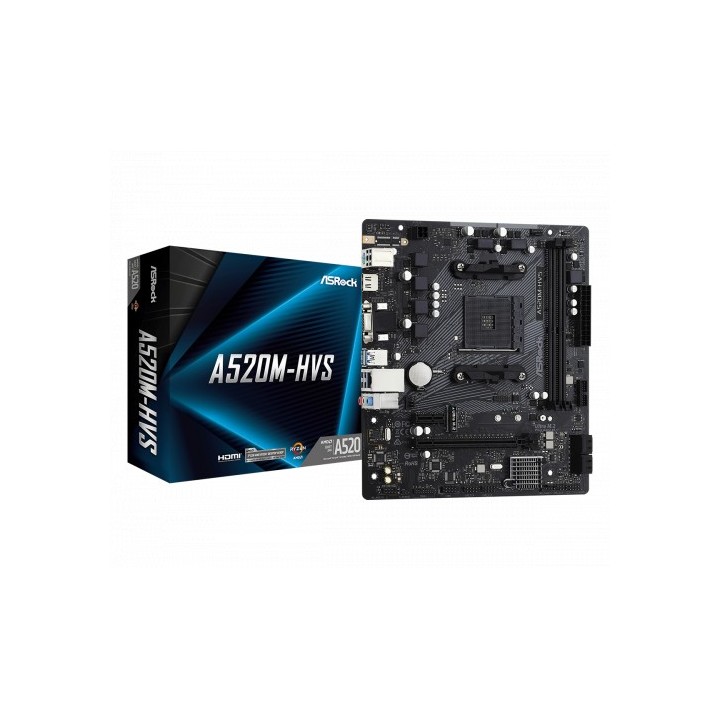 asrock placa asrock a520m-hvs,amd,am4,a520,2ddr4,64,vga+hdmi,4sata3,1m.2,4usb2.0,2usb3.2,usb-c,1gb,m