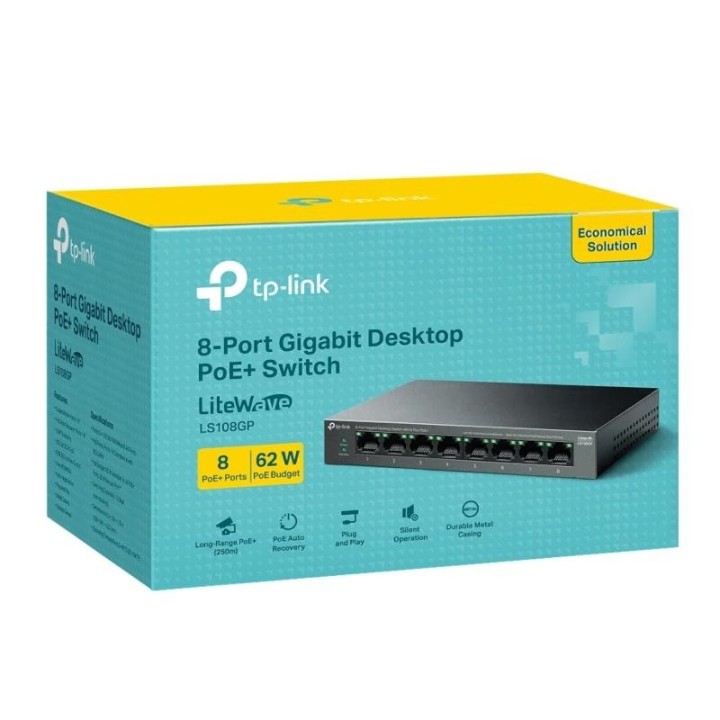 tp-link ls108gp switch 8xgb poe+ 62w desktop