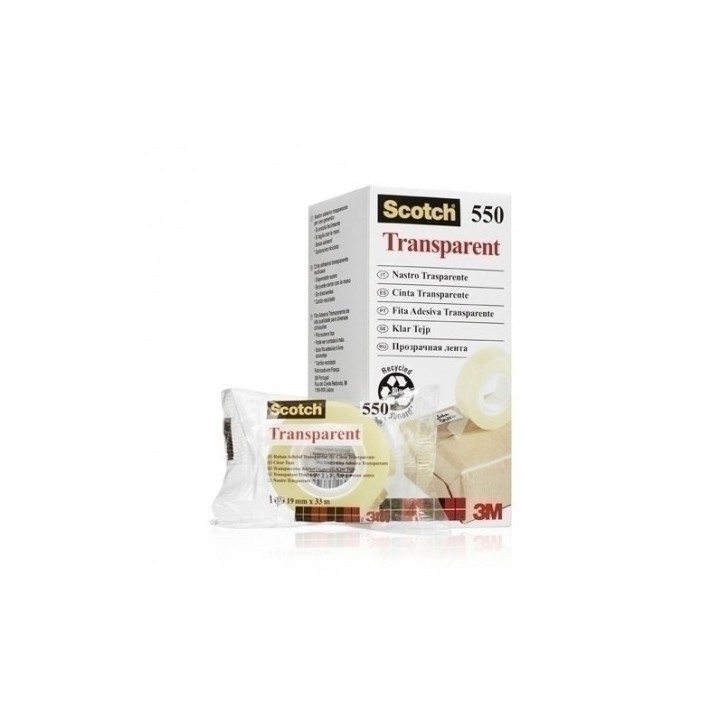 scotch caja 8 rollos cinta adhesiva 550 transparente 19mm x 33m 550-1933e scotch 7100029278