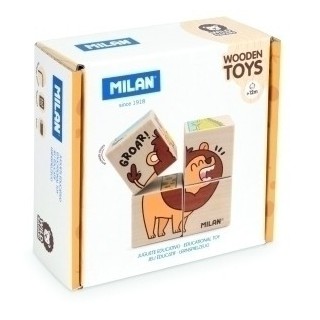 milan juguete educativo de madera, rompecabezas de cubos wild safari milan 660530