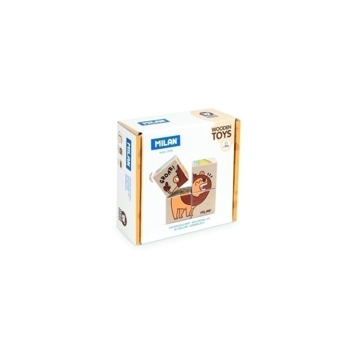 milan juguete educativo de madera, rompecabezas de cubos wild safari milan 660530