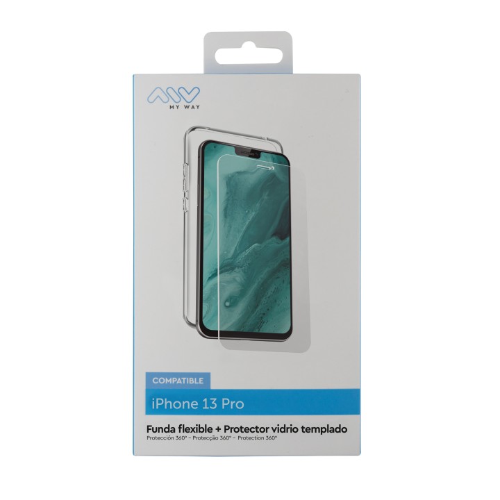 myway carcasa myway para apple iphone 13 pro transparente + protector pantalla cristal templado