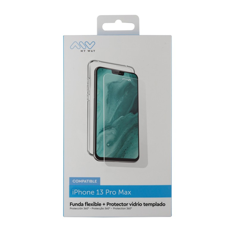 myway carcasa myway para apple iphone 13 pro max transparente + protector pantalla cristal templado