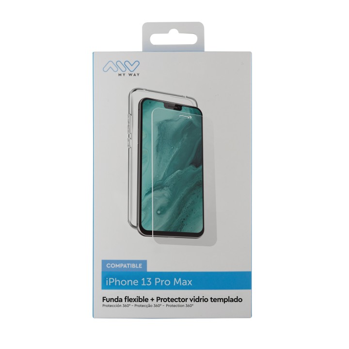myway carcasa myway para apple iphone 13 pro max transparente + protector pantalla cristal templado