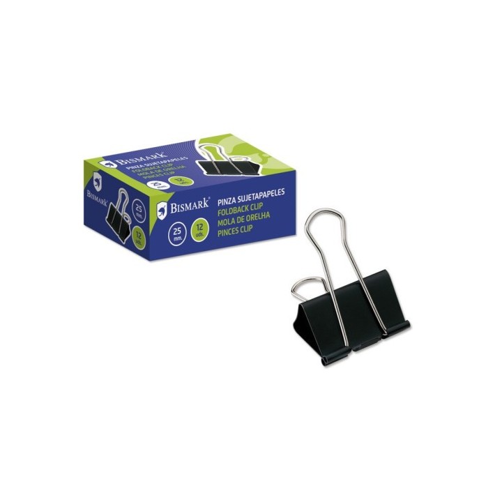 bismark pinza sujetapapeles 25 mm. pala abatible color negro bismark 321723  pack: 12 unidades