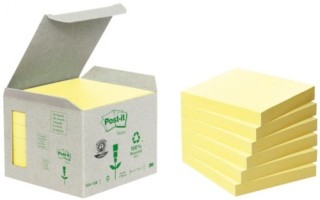 post-it pack 6 blocs 100 hojas notas recicladas adhesivas 76x76mm amarillo caja carton 654-1b post-i