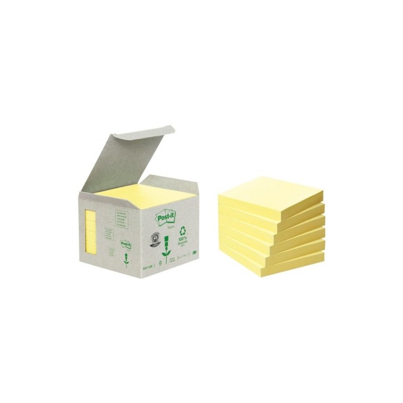post-it pack 6 blocs 100 hojas notas recicladas adhesivas 76x76mm amarillo caja carton 654-1b post-i