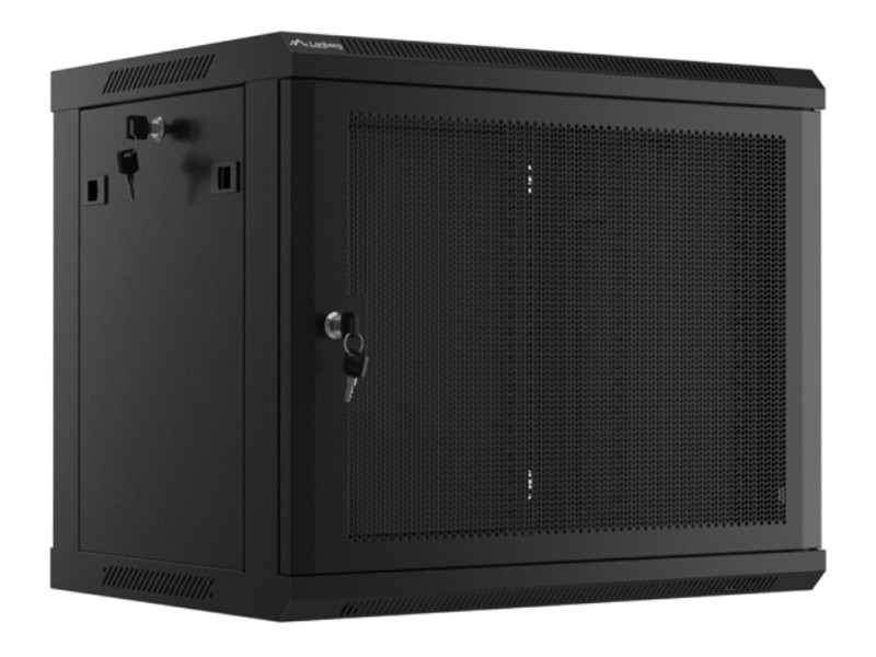 armario lanberg 9u 600x450 con puerta perforada rack 19 h-60 kg negro flat pack