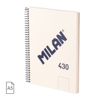 milan cuaderno a5 con espiral y tapa dura, 80 hojas blancas de 95 gr/m, coleccion 430 since 1918, be
