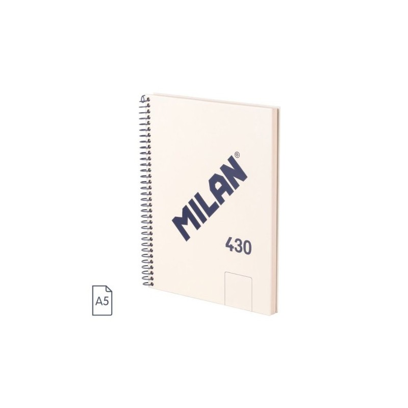 milan cuaderno a5 con espiral y tapa dura, 80 hojas blancas de 95 gr/m, coleccion 430 since 1918, be