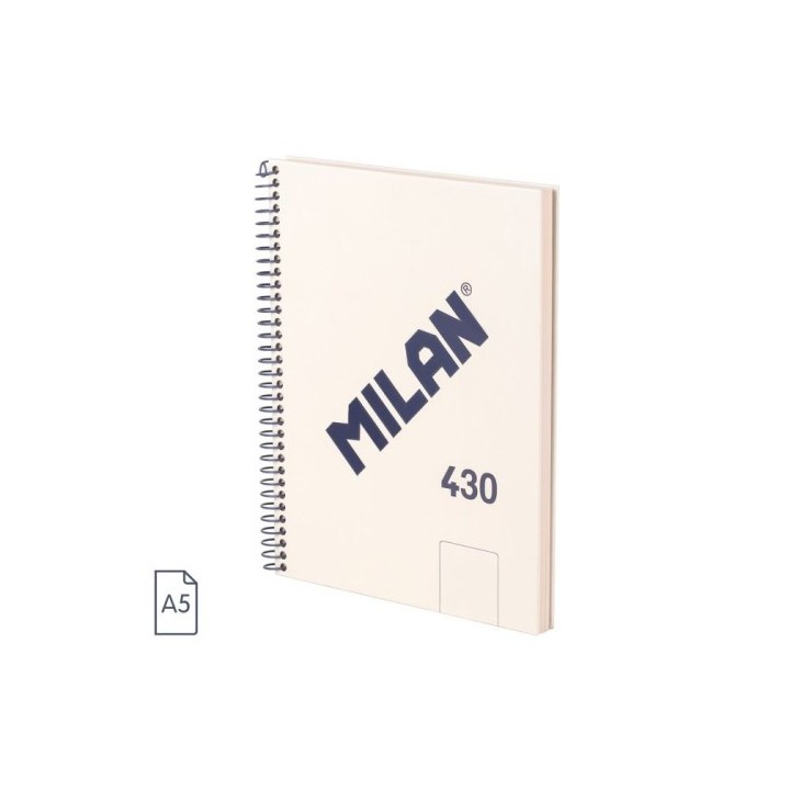 milan cuaderno a5 con espiral y tapa dura, 80 hojas blancas de 95 gr/m, coleccion 430 since 1918, be