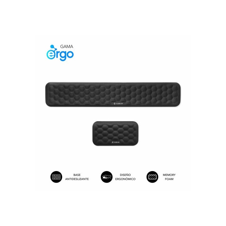 subblim subblim pack ergo airpadding negro, reposamunecas teclado + raton, espuma viscoelastica 65 d