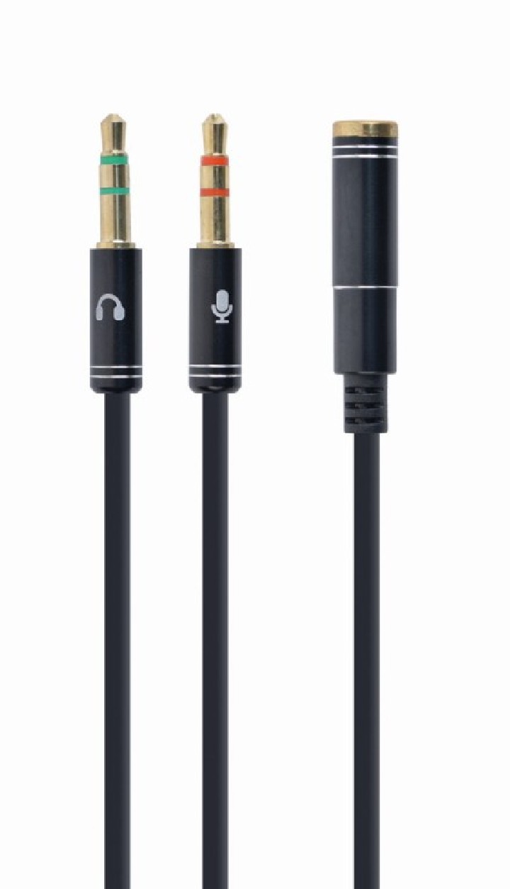 cable adaptador gembird-hembra 4pines 3,5mm a 2 stereo 3,5mm negro, c.metalic