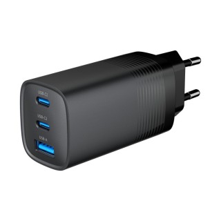cargador rapido usb gembird power delivery gan de 3 puertos y 65 w, negro