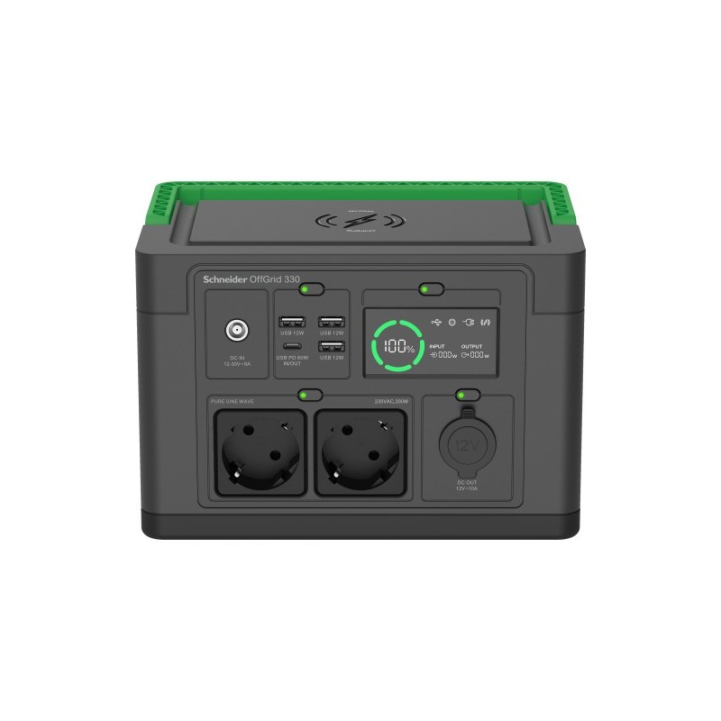 apc schneider offgrid portable power station 330, 332wh lithium-ion, 2 schuko, sinewave