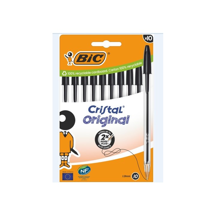 bic blister carton 10 boligrafos cristal con cuerpo transparente trazo 0,4mm. negro bic 516353