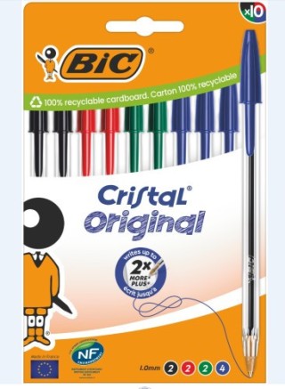bic blister carton 10 boligrafos cristal con cuerpo transparente trazo 0,4mm. colores surtidos bic 5