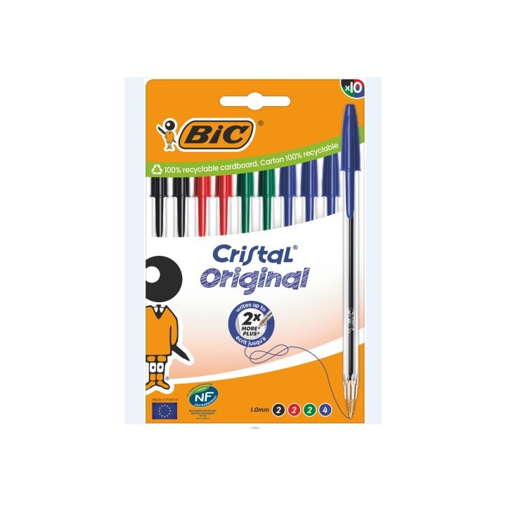 bic blister carton 10 boligrafos cristal con cuerpo transparente trazo 0,4mm. colores surtidos bic 5