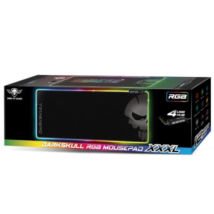 spirit of gamer alfombrilla darkskull rgb+hub xxxl