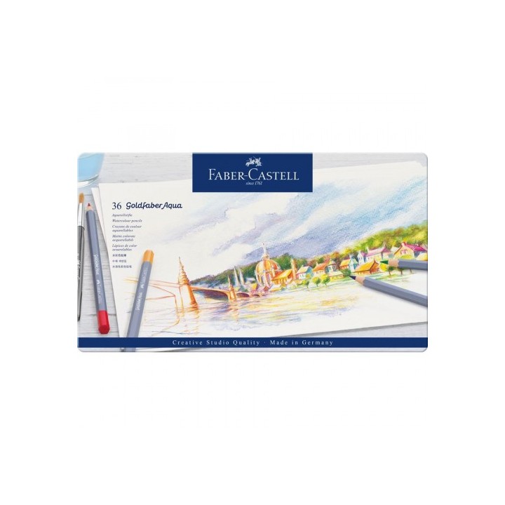 faber-castell estuche de metal con 36 lapices de colores acuarelables goldfaber. faber castell 11463