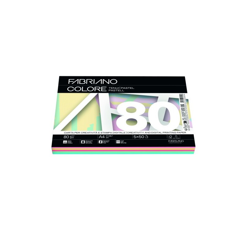fabriano paquete 250 hojas a4 80g colores surtidos pastel (50 hojas x color) fabriano f62521297