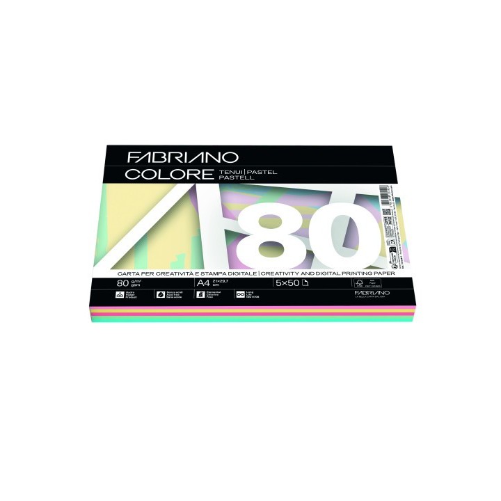 fabriano paquete 250 hojas a4 80g colores surtidos pastel (50 hojas x color) fabriano f62521297