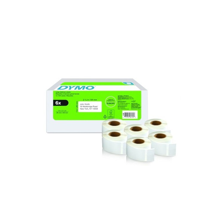 dymo pack 6 rollos lw etiquetas 25x54mm dymo 2177564