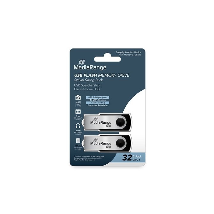 pendrive 32gb usb 2.0 mediarange 2 pack lectura 17mbs escritura 7mbs
